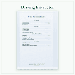 Driving Instructor — Price List & Service Menu, PDF sample pages