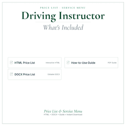 Driving Instructor — Price List & Service Menu, PDF what's included preview