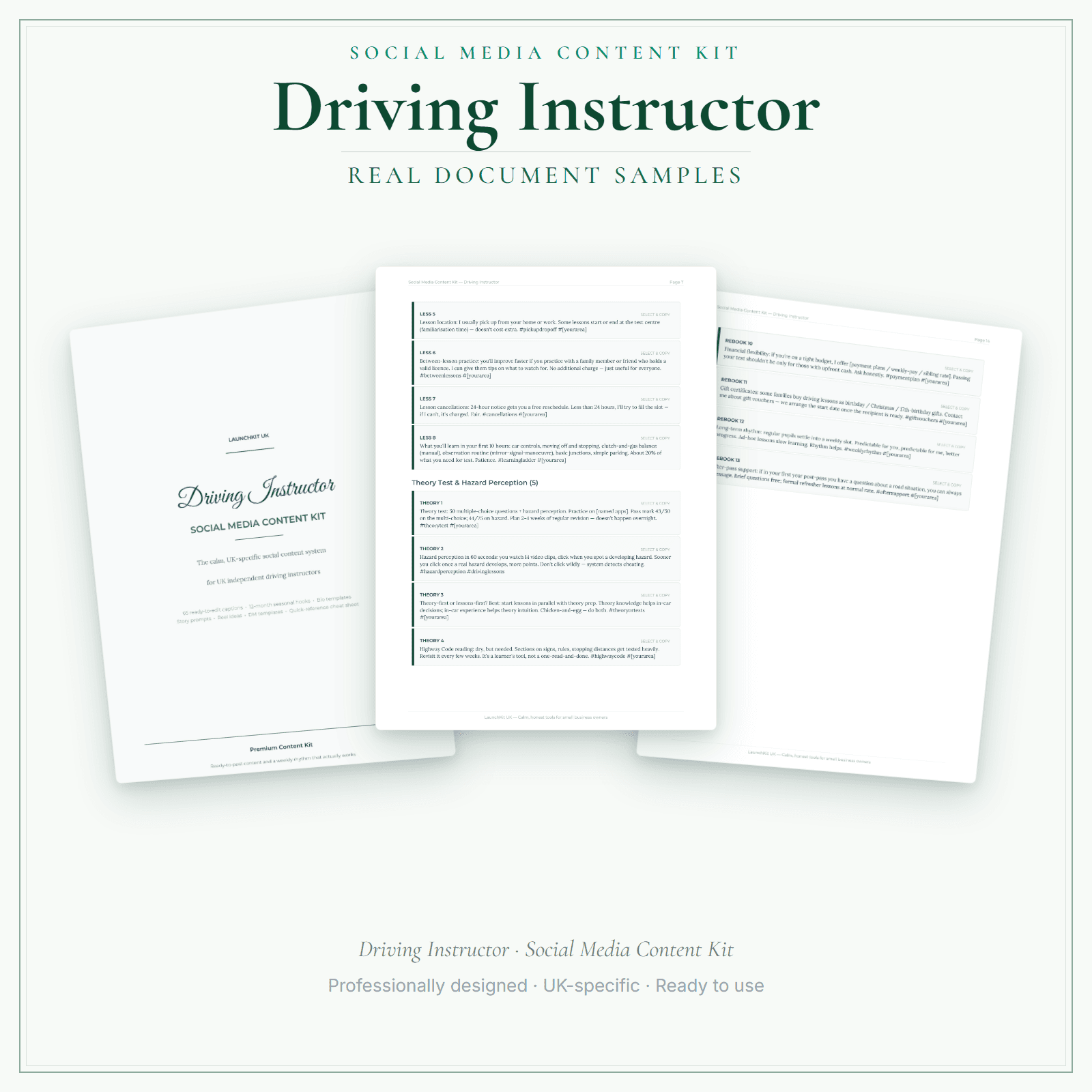 Social Media Content Kit — sample document pages