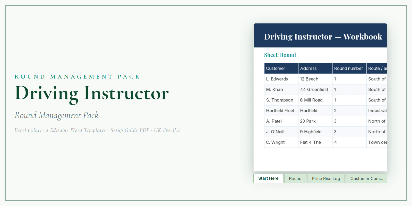Driving Instructor — Round Management Pack, PDF product overview