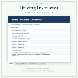 Driving Instructor — Round Management Pack, PDF sample pages