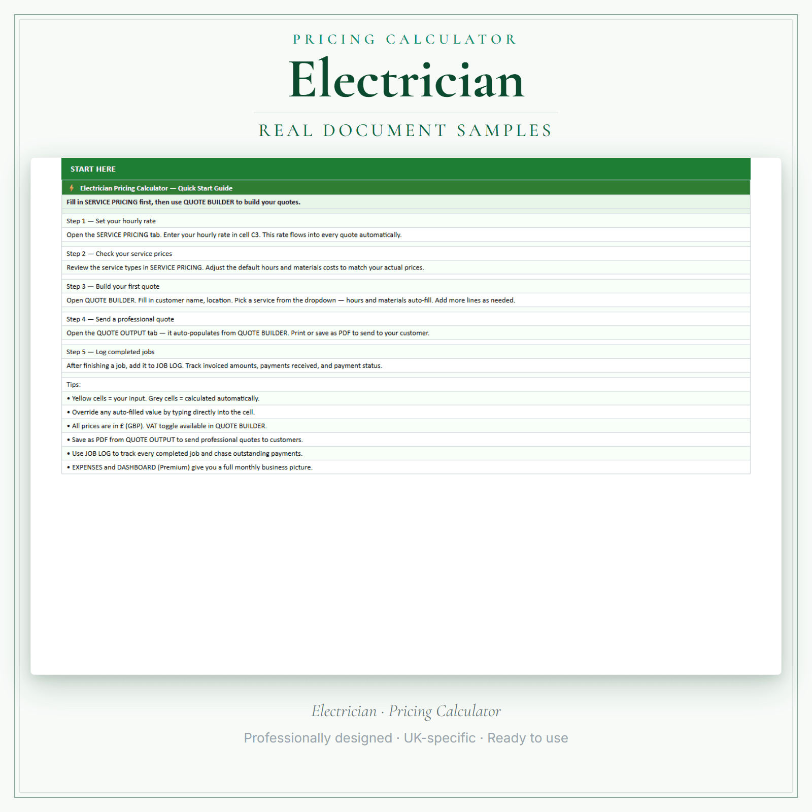 Pricing Calculator — Premium — sample document pages