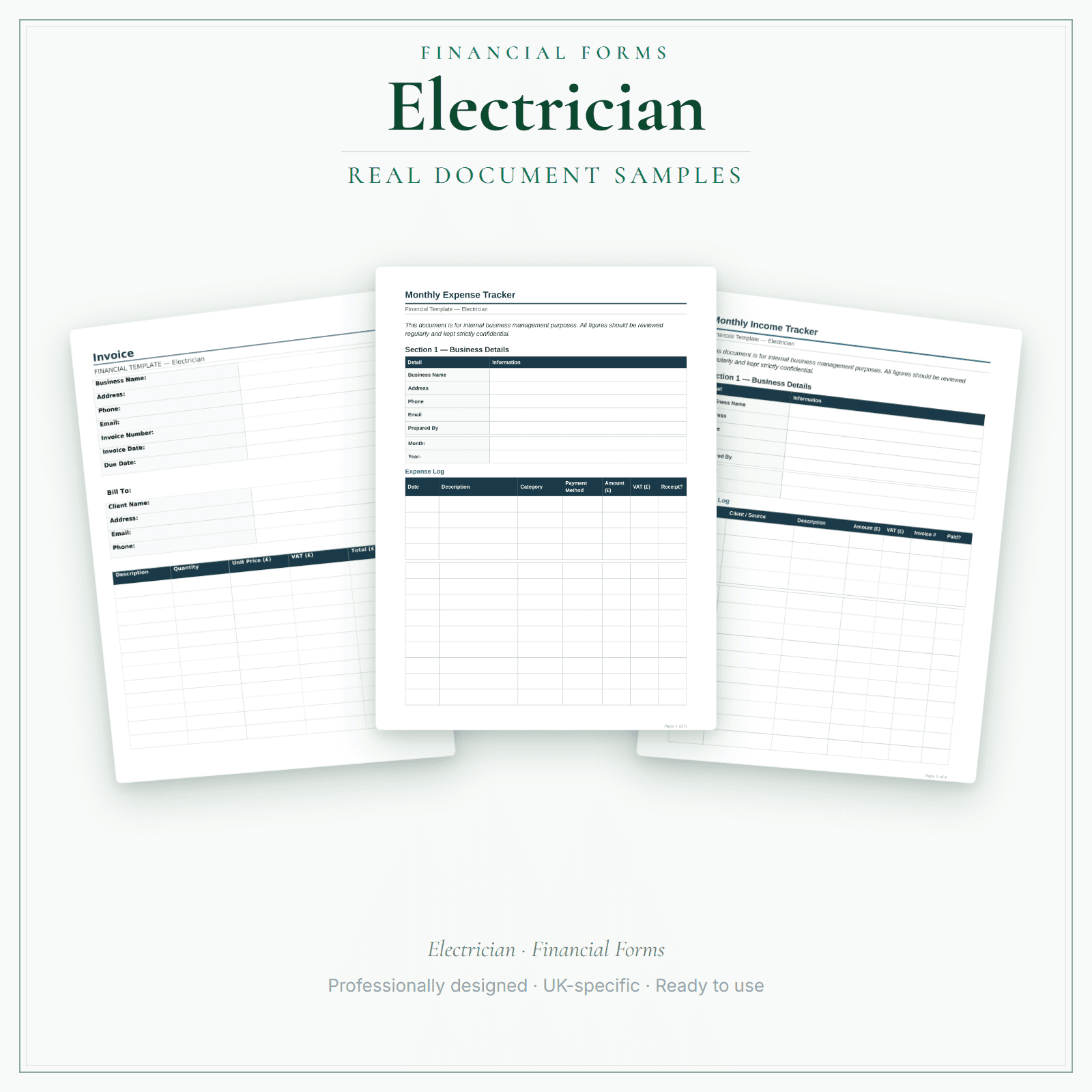 Financial Forms Bundle — Standard — sample document pages