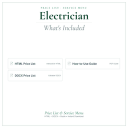 Electrician — Price List & Service Menu, PDF what's included preview