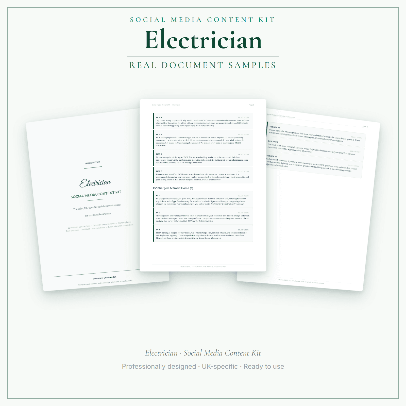 Social Media Content Kit — sample document pages