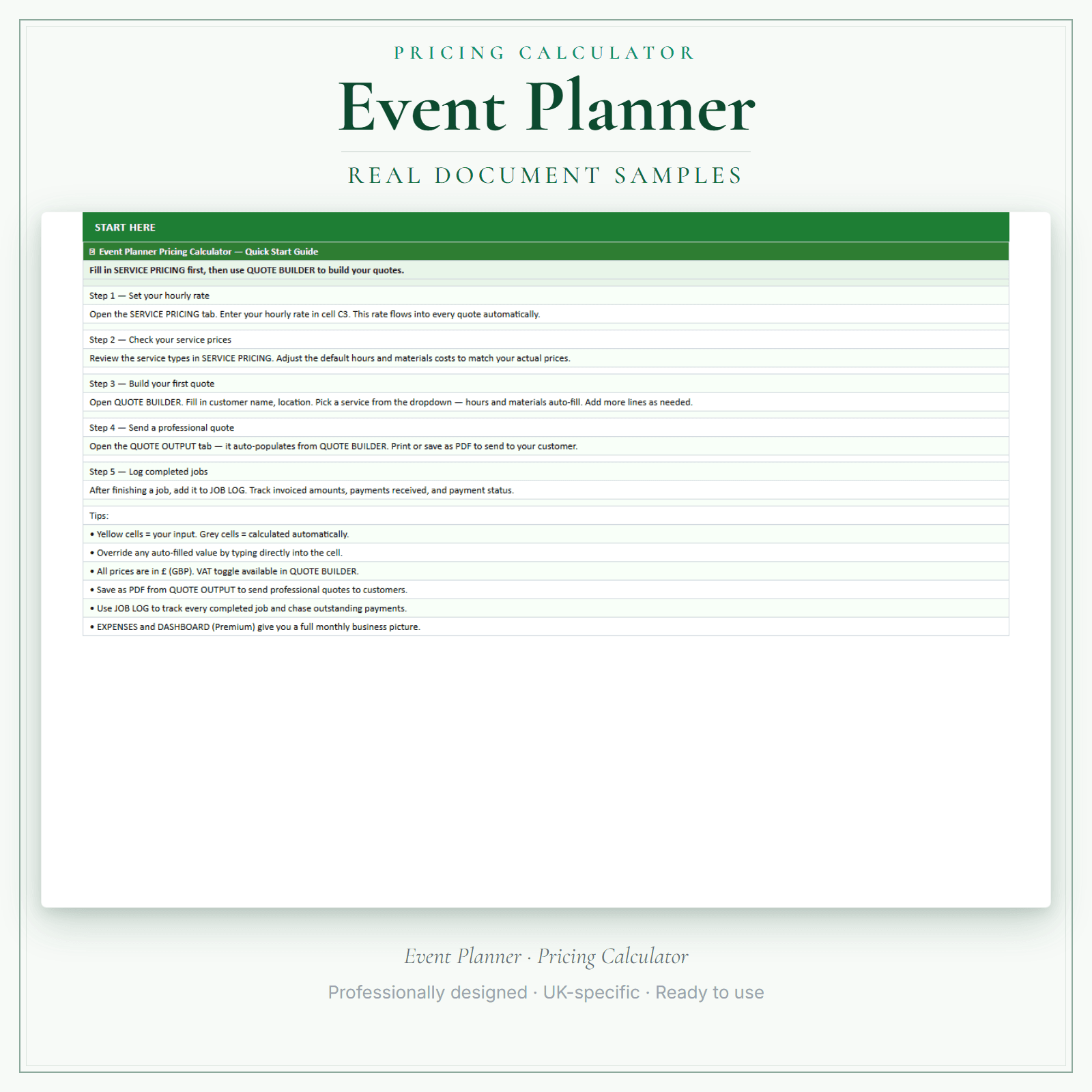 Pricing Calculator — Premium — sample document pages