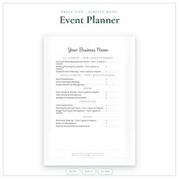 Event Planner — Price List & Service Menu, PDF product preview