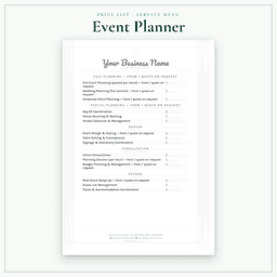Event Planner — Price List & Service Menu, PDF sample pages