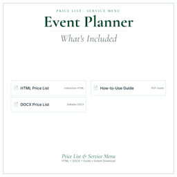 Event Planner — Price List & Service Menu, PDF what's included preview