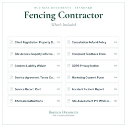 Fencing Contractor — Business Documents — Standard, PDF with fillable header what's included preview