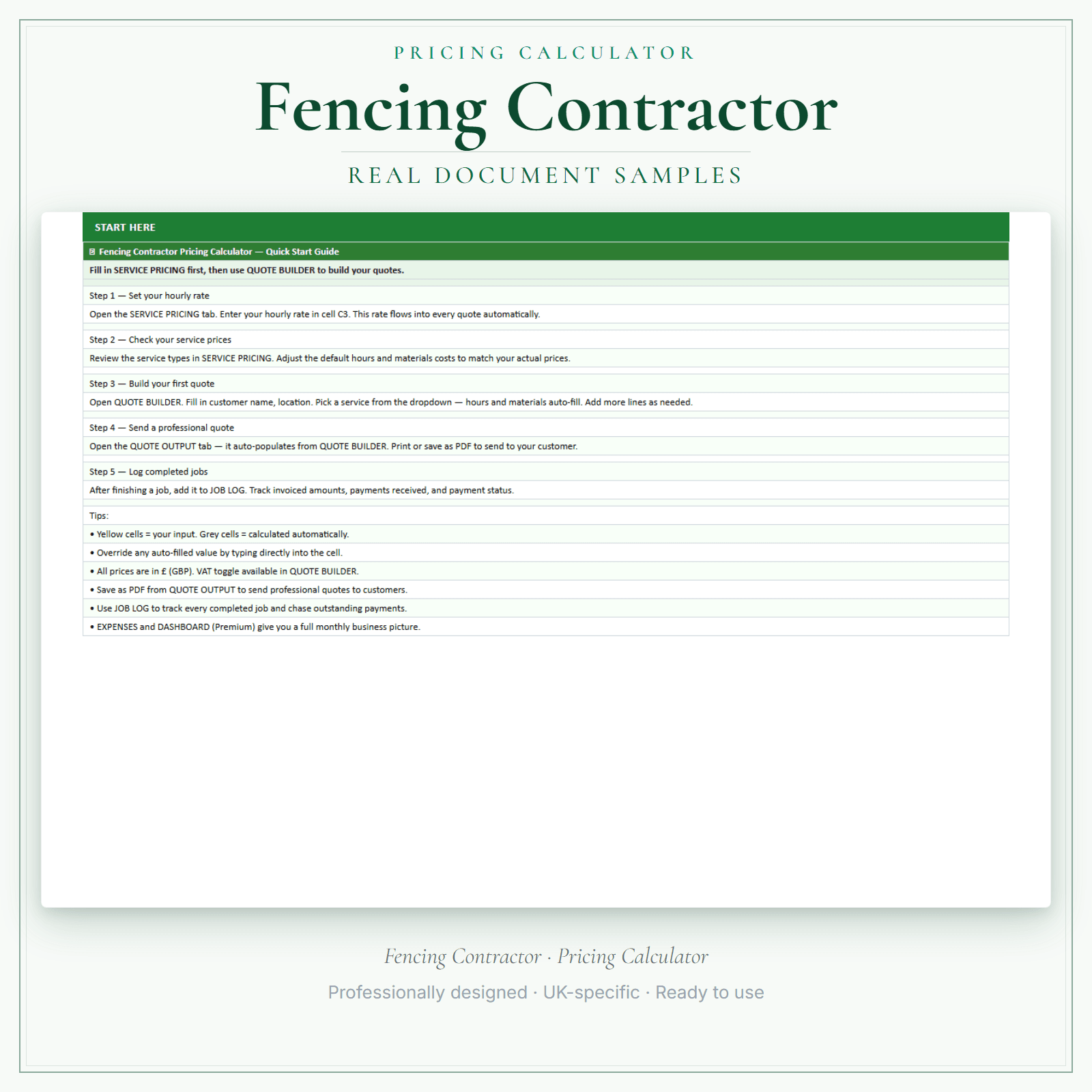 Pricing Calculator — Premium — sample document pages