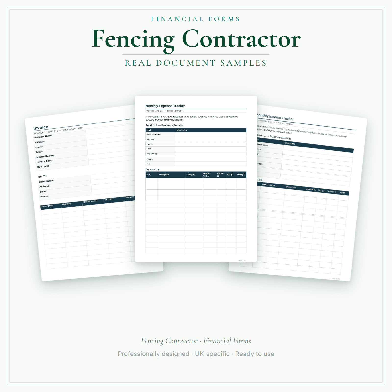 Financial Forms Bundle — Premium — sample document pages