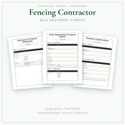 Fencing Contractor — Financial Forms Bundle — Standard, PDF with fillable header sample pages