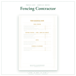 Fencing Contractor — Price List & Service Menu, PDF product preview