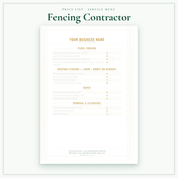 Fencing Contractor — Price List & Service Menu, PDF sample pages