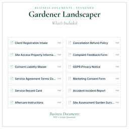Gardener Landscaper — Business Documents — Standard, PDF with fillable header what's included preview