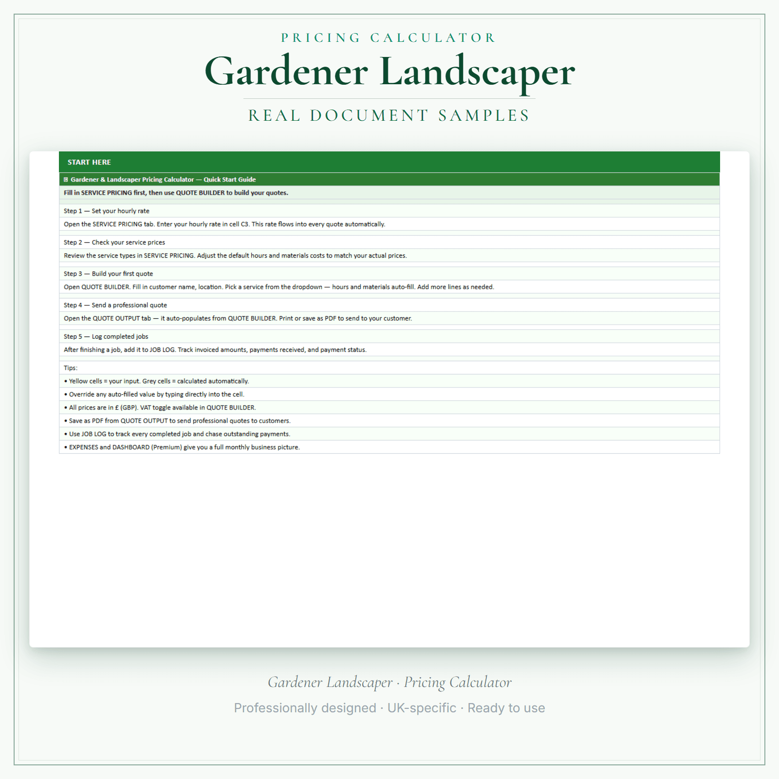 Pricing Calculator — Premium — sample document pages