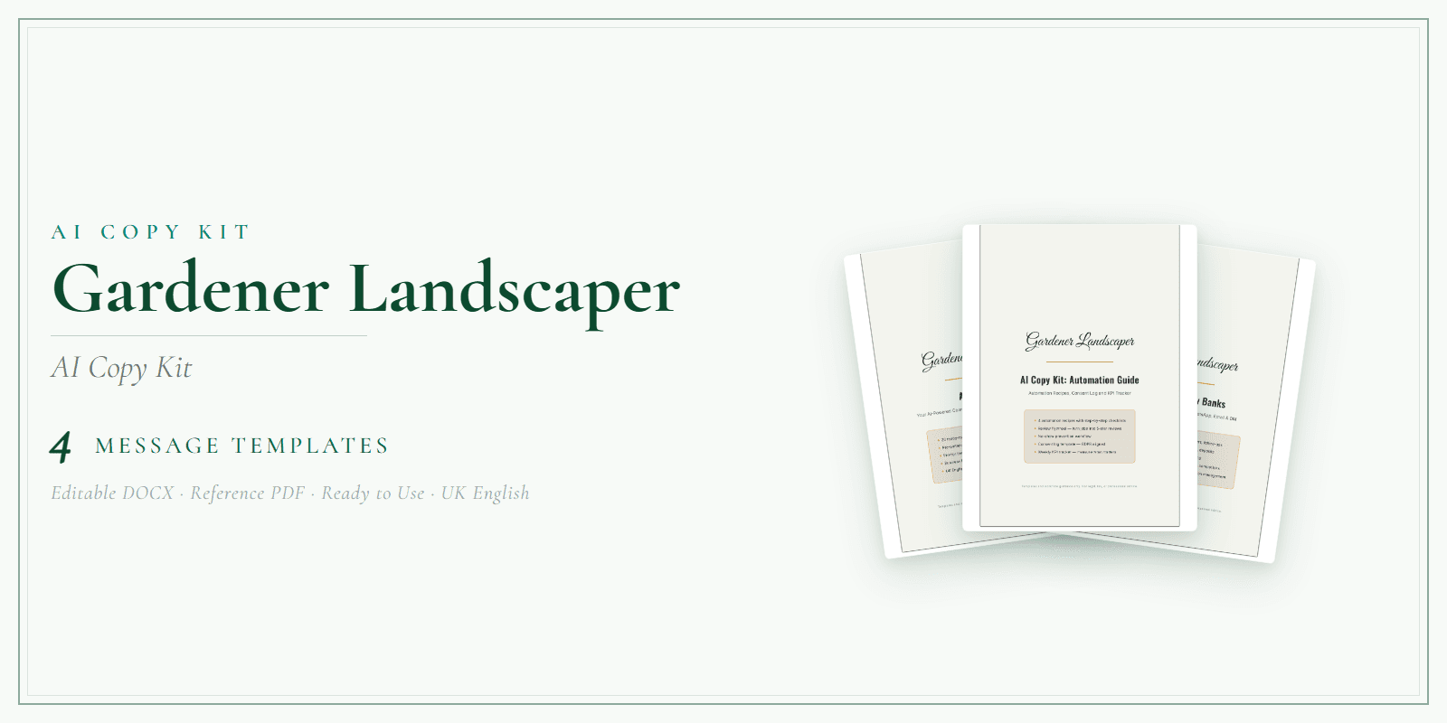 Gardener Landscaper — AI Copy Kit, PDF and editable DOCX product overview