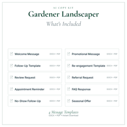 Gardener Landscaper — AI Copy Kit, PDF and editable DOCX what's included preview