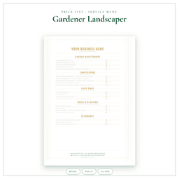 Gardener Landscaper — Price List & Service Menu, PDF product preview