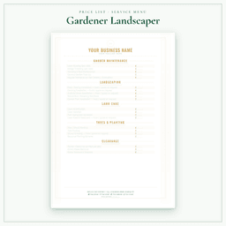 Gardener Landscaper — Price List & Service Menu, PDF sample pages