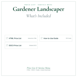 Gardener Landscaper — Price List & Service Menu, PDF what's included preview