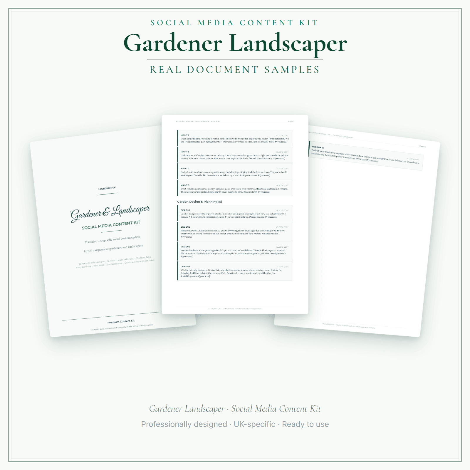 Social Media Content Kit — sample document pages