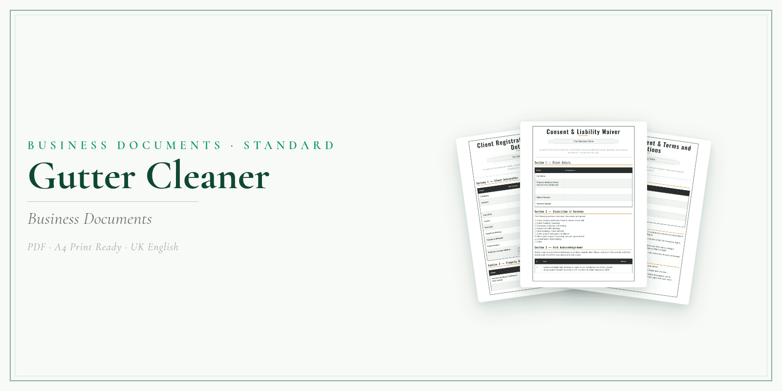 Gutter Cleaner — Business Documents — Standard, PDF with fillable header product overview