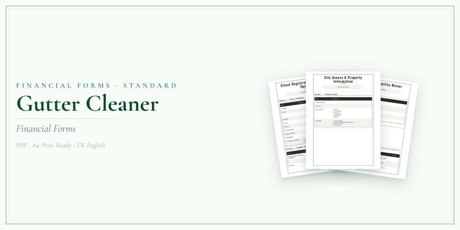 Gutter Cleaner — Financial Forms Bundle — Standard, PDF with fillable header product overview