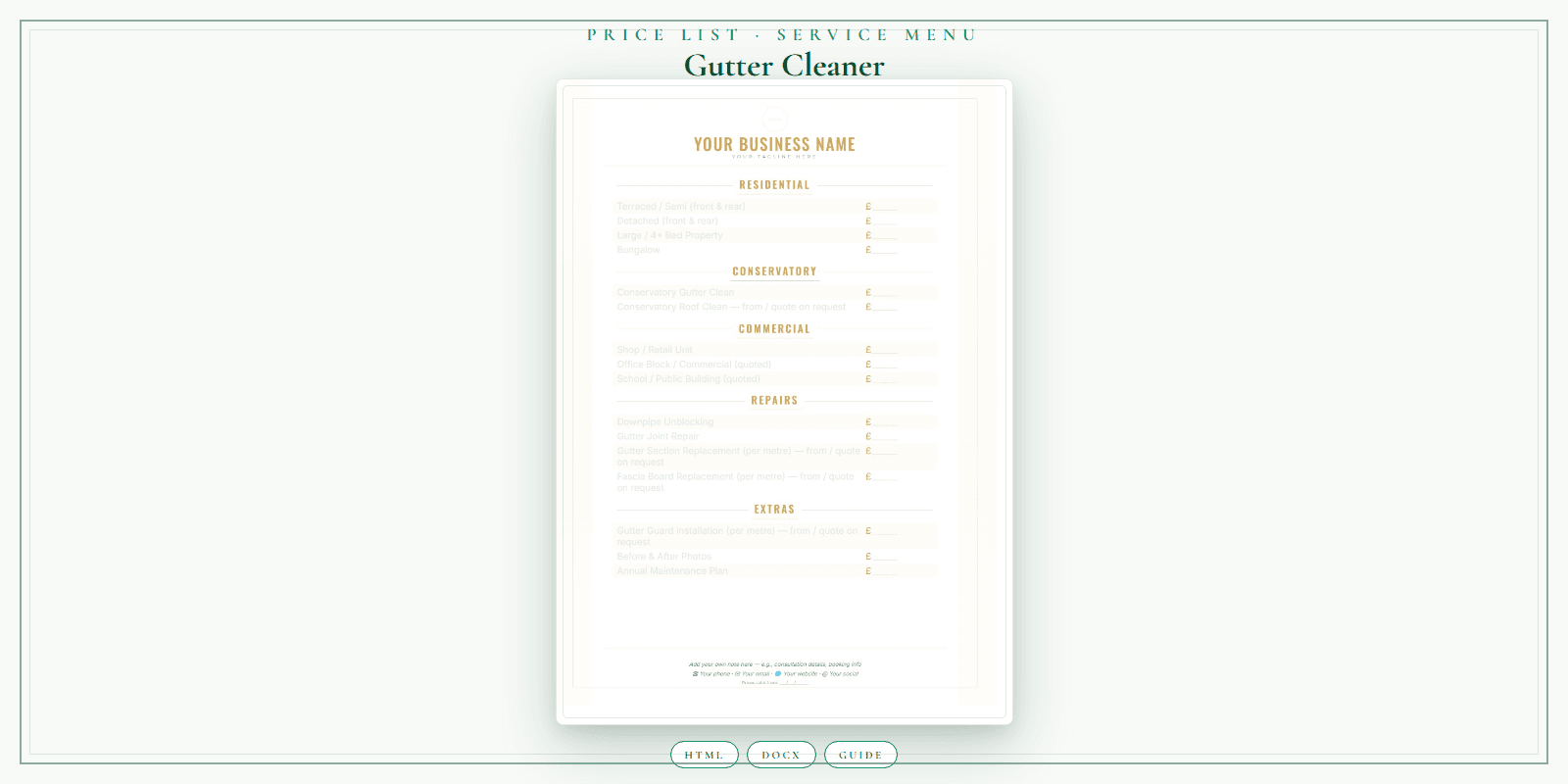 Gutter Cleaner — Price List & Service Menu, PDF product overview