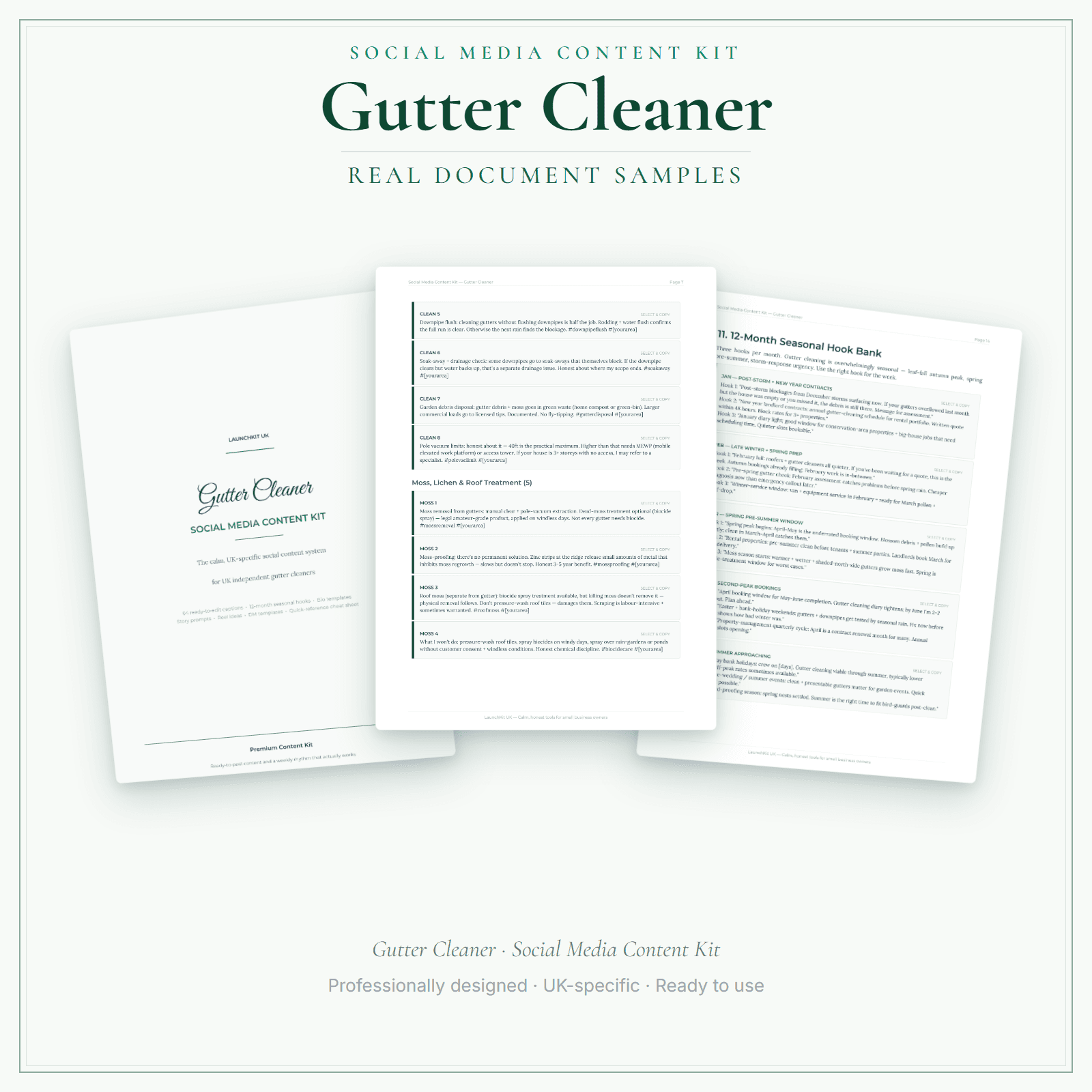 Social Media Content Kit — sample document pages