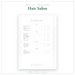 Hair Salon — Price List & Service Menu, PDF product preview