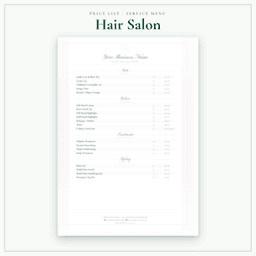 Hair Salon — Price List & Service Menu, PDF sample pages