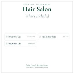 Hair Salon — Price List & Service Menu, PDF what's included preview