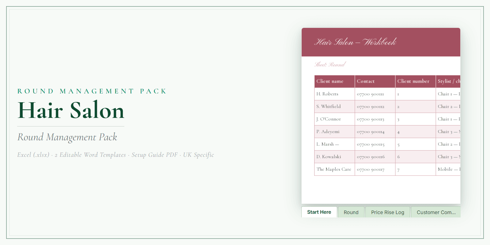 Hair Salon — Round Management Pack, PDF product overview