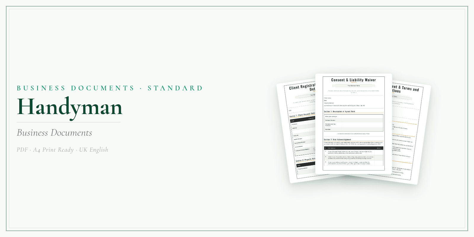 Handyman — Business Documents — Standard, PDF with fillable header product overview