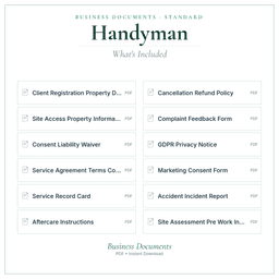 Handyman — Business Documents — Standard, PDF with fillable header what's included preview
