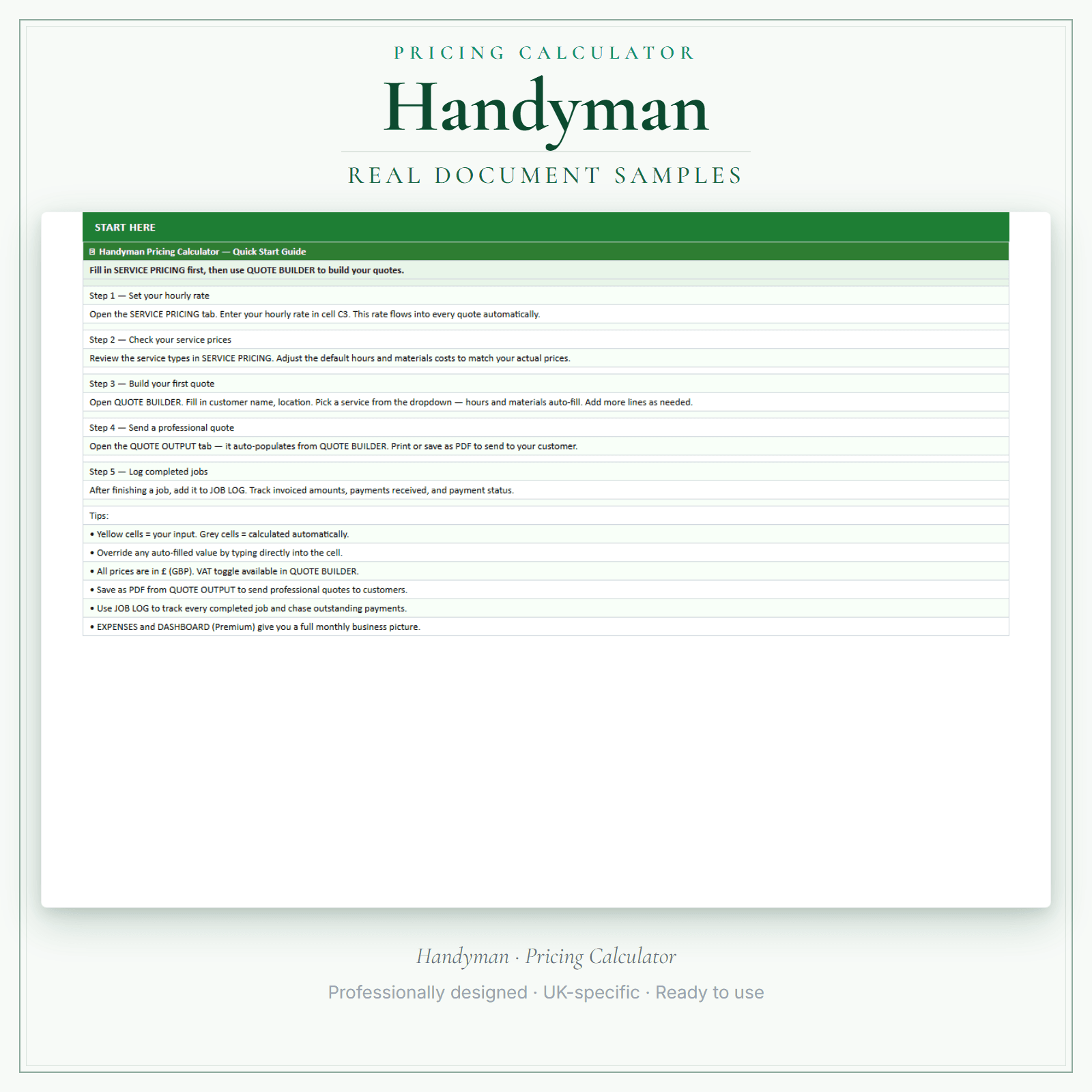 Pricing Calculator — Premium — sample document pages