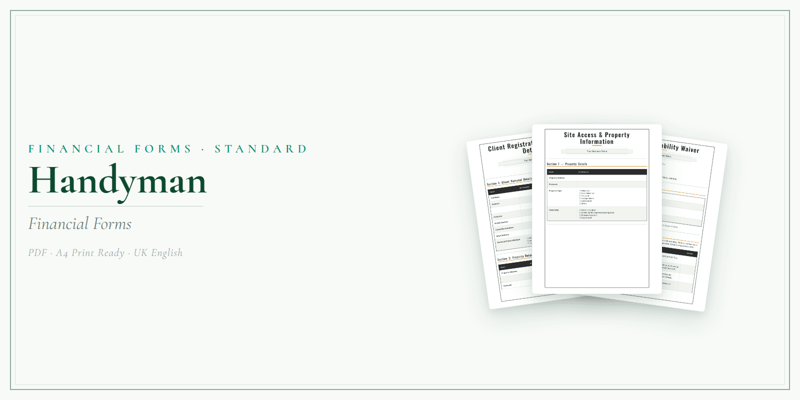 Handyman — Financial Forms Bundle — Standard, PDF with fillable header product overview