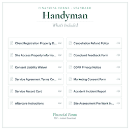 Handyman — Financial Forms Bundle — Standard, PDF with fillable header what's included preview