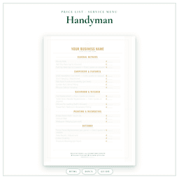 Handyman — Price List & Service Menu, PDF product preview