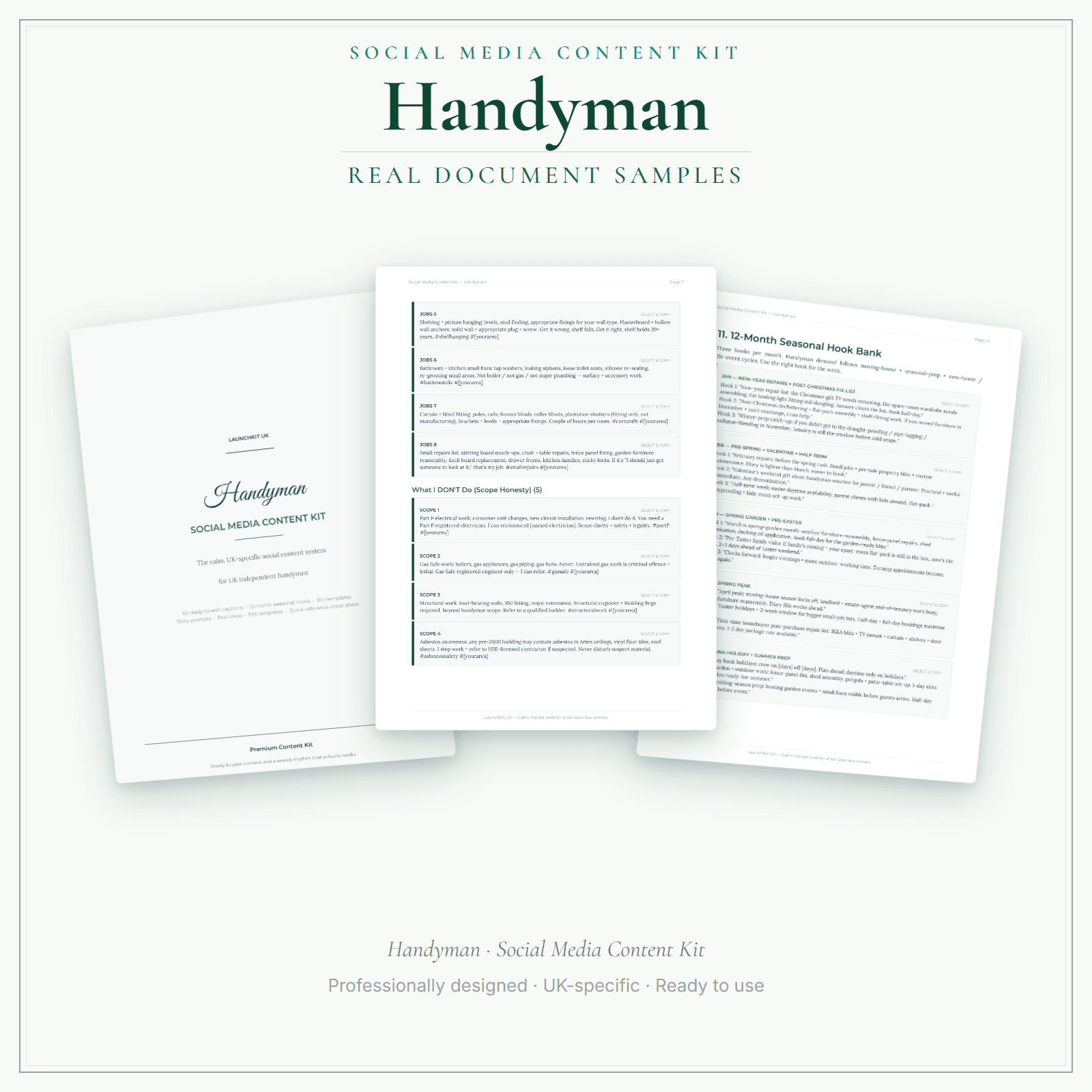 Social Media Content Kit — sample document pages