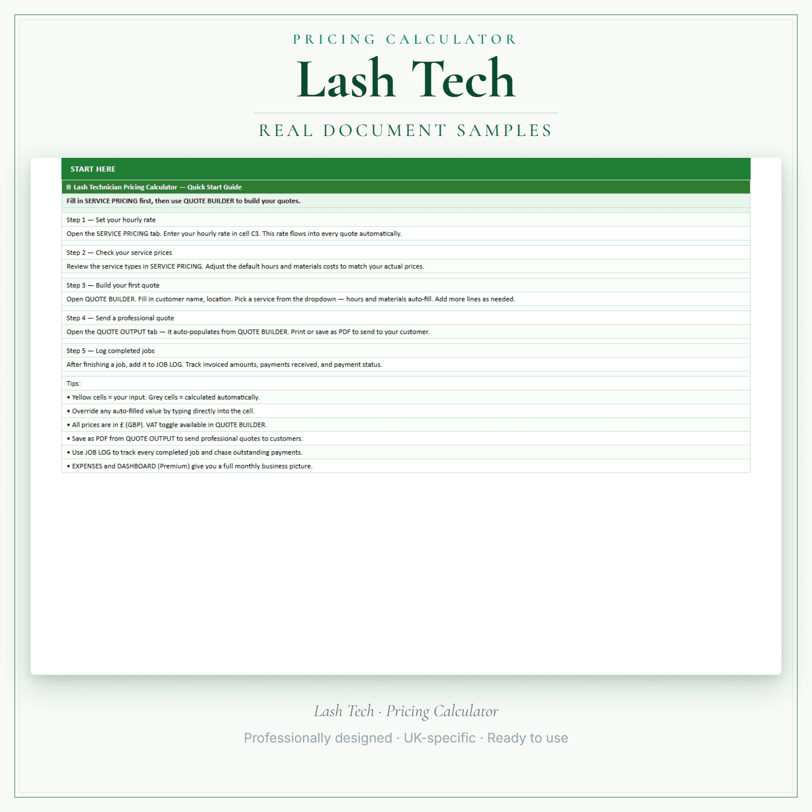 Pricing Calculator — Premium — sample document pages