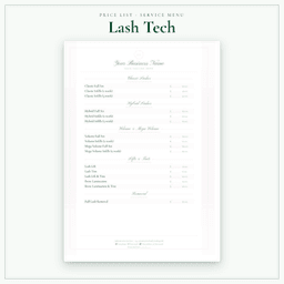 Lash Tech — Price List & Service Menu, PDF sample pages