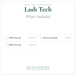 Lash Tech — Price List & Service Menu, PDF what's included preview