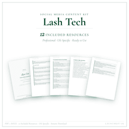 Lash Tech — Social Media Content Kit, PDF and editable DOCX product preview
