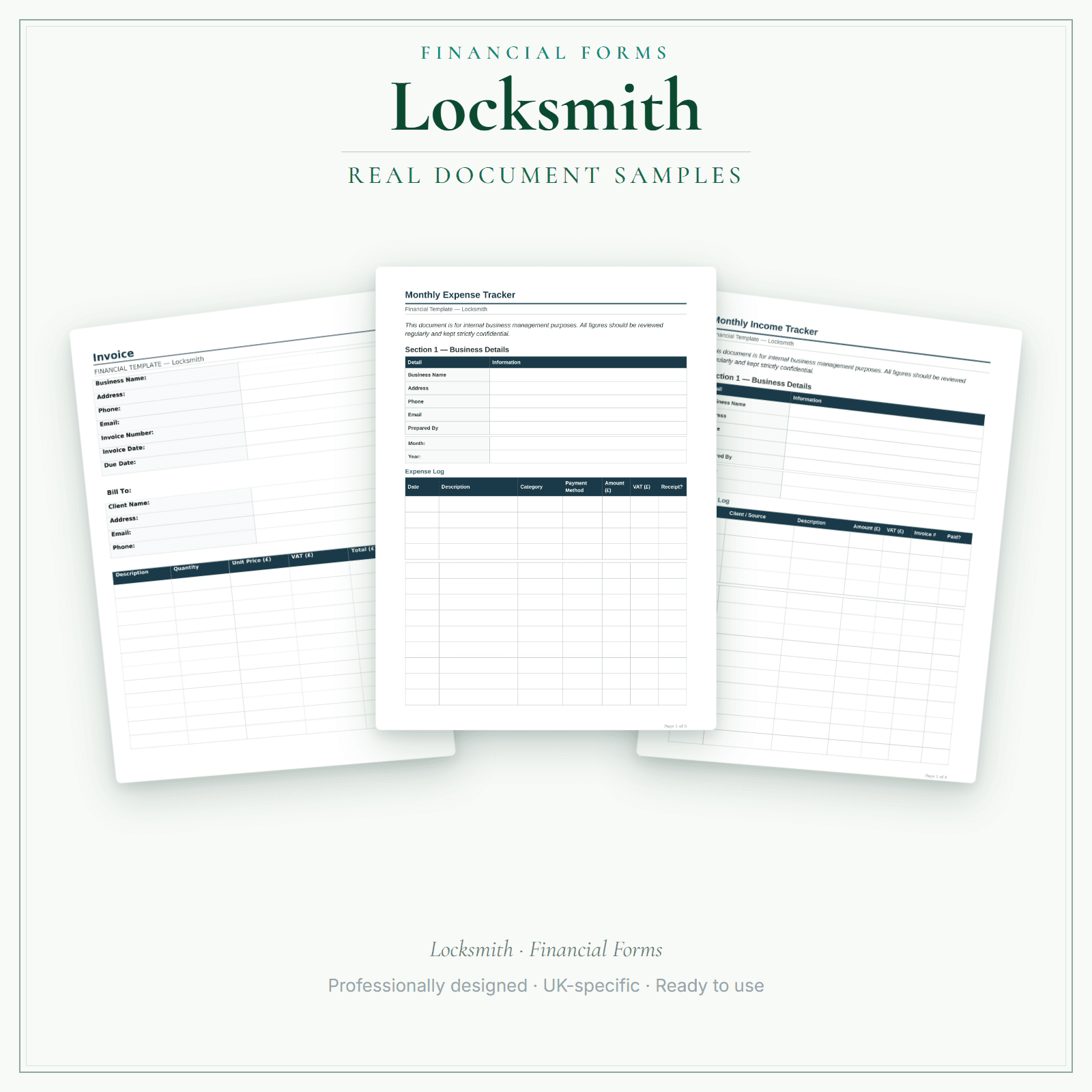 Financial Forms Bundle — Premium — sample document pages