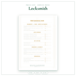 Locksmith — Price List & Service Menu, PDF product preview