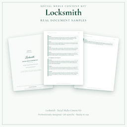 Locksmith — Social Media Content Kit, PDF and editable DOCX sample pages