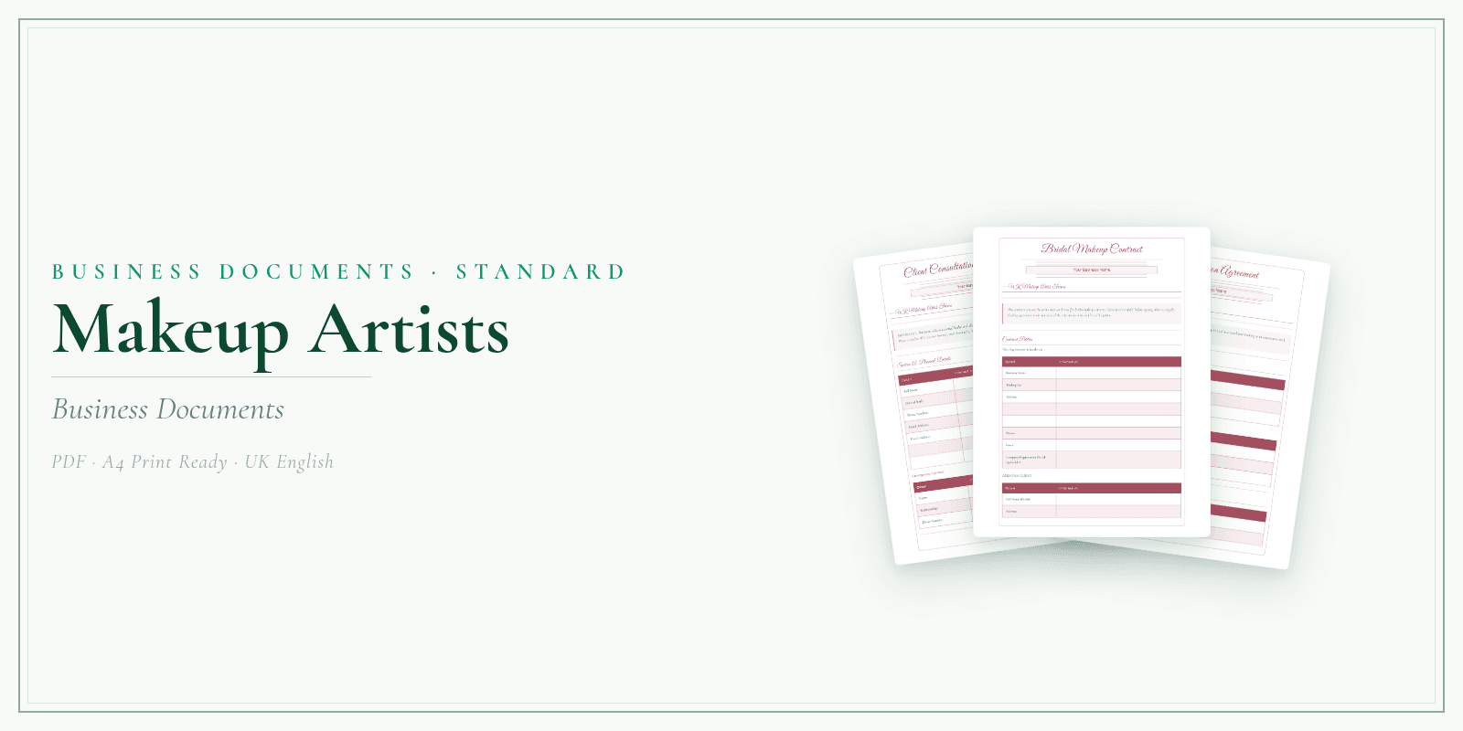 Makeup Artists — Business Documents — Standard, PDF with fillable header product overview